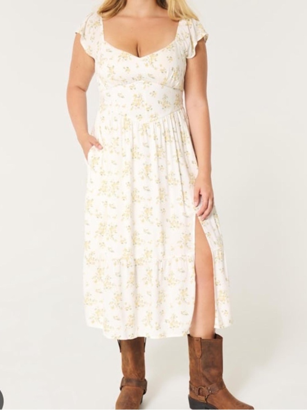 Hollister White Maxi Dress with Yellow Floral Print